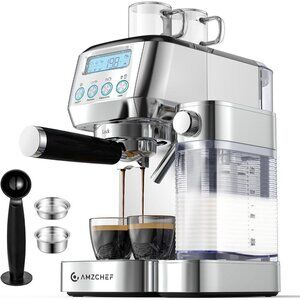 AMZCHEF 20-Bar Espresso Machine with Milk Frother & LCD